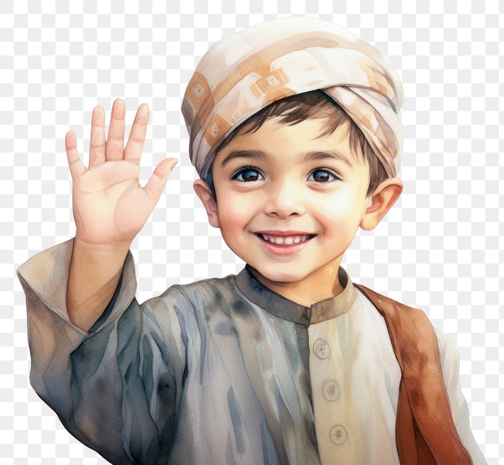 PNG  Young muslim boy opening both palm hands portrait smile child. AI generated Image by rawpixel.