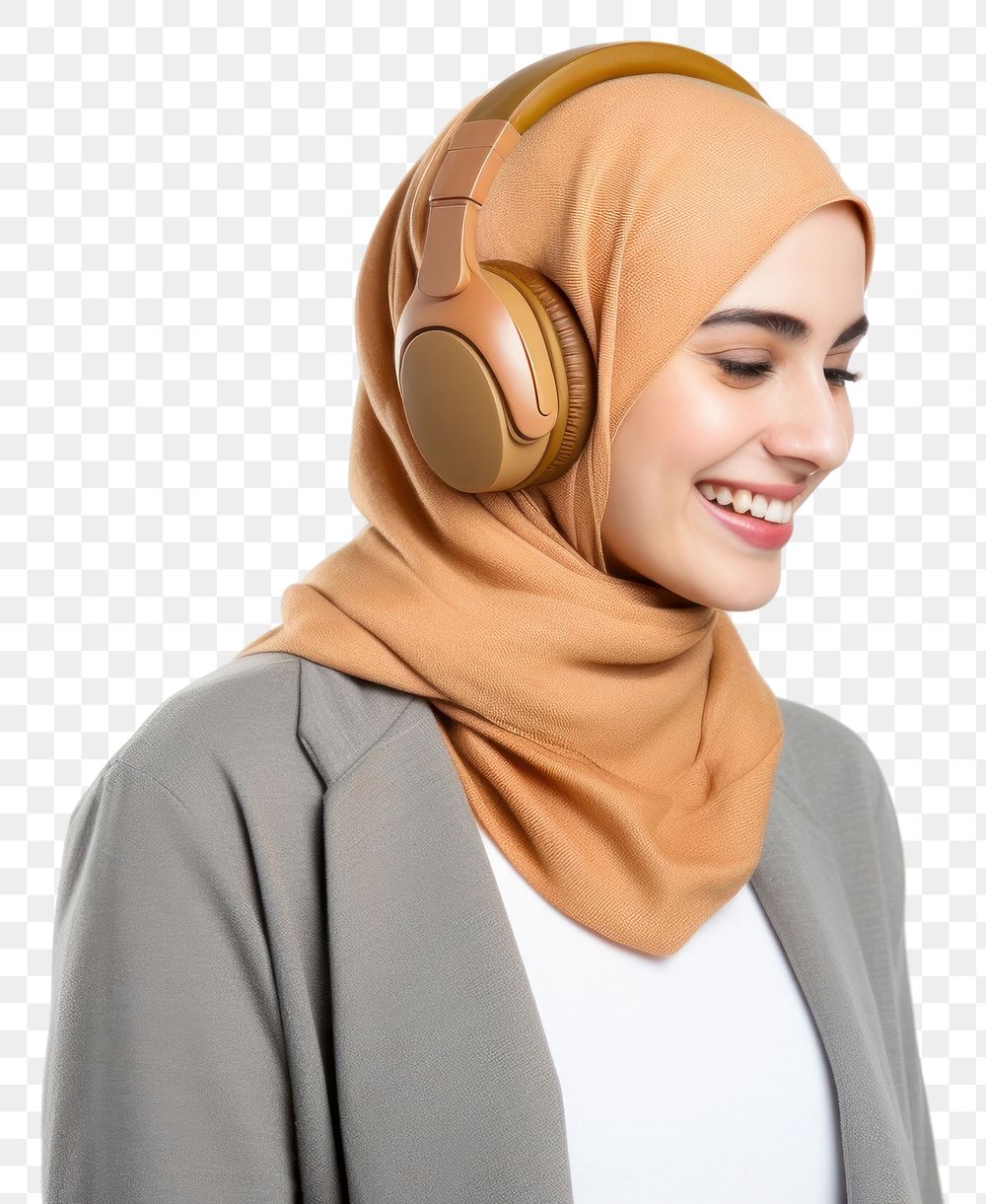 PNG Headphones technology headscarf hairstyle. AI generated Image by rawpixel.