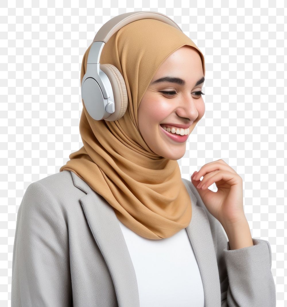 PNG Scarf adult smile headphones. AI generated Image by rawpixel.