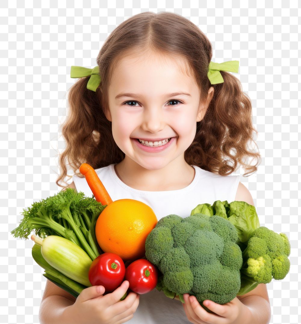 PNG Children girl food vegetable white background. AI generated Image by rawpixel.
