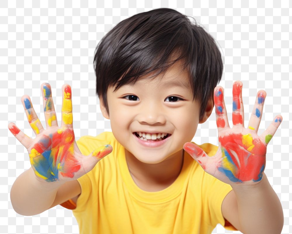 PNG Asian children smile hand finger. 