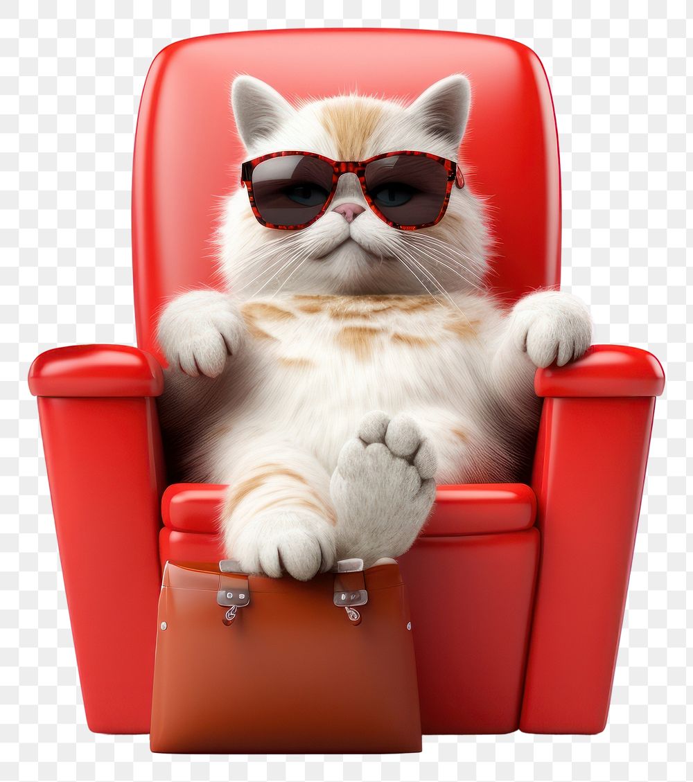 PNG  Cat wear sunglasses chair furniture mammal. AI generated Image by rawpixel.