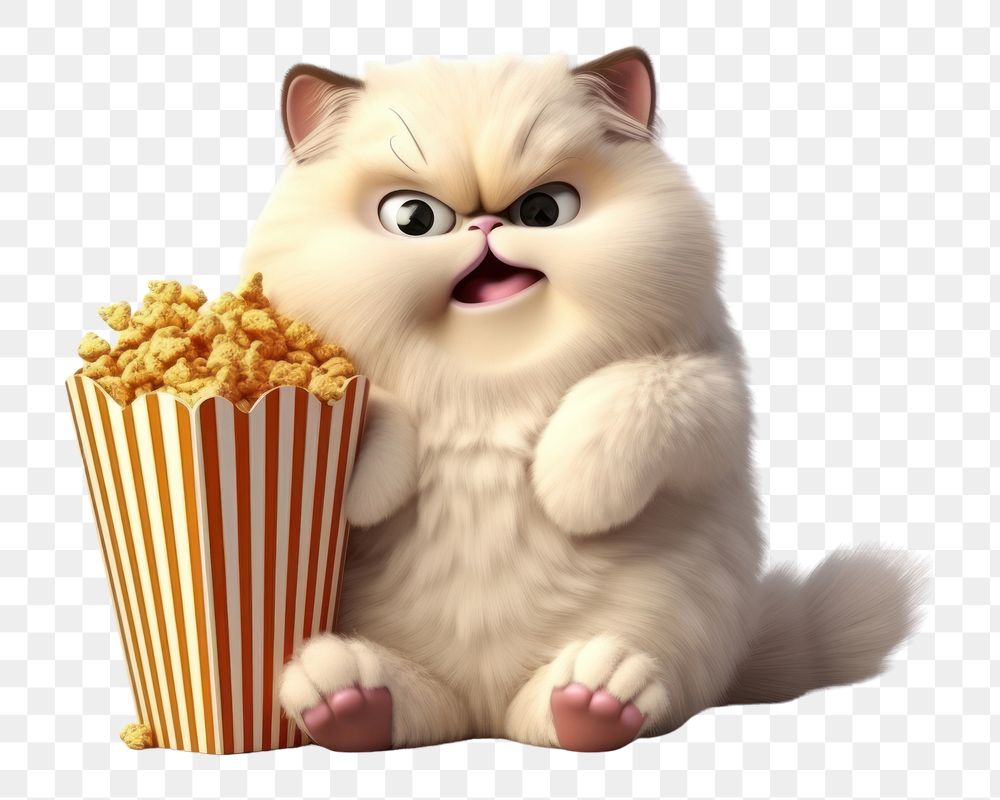 PNG Fat cat eat popcorn cartoon mammal animal. AI generated Image by rawpixel.