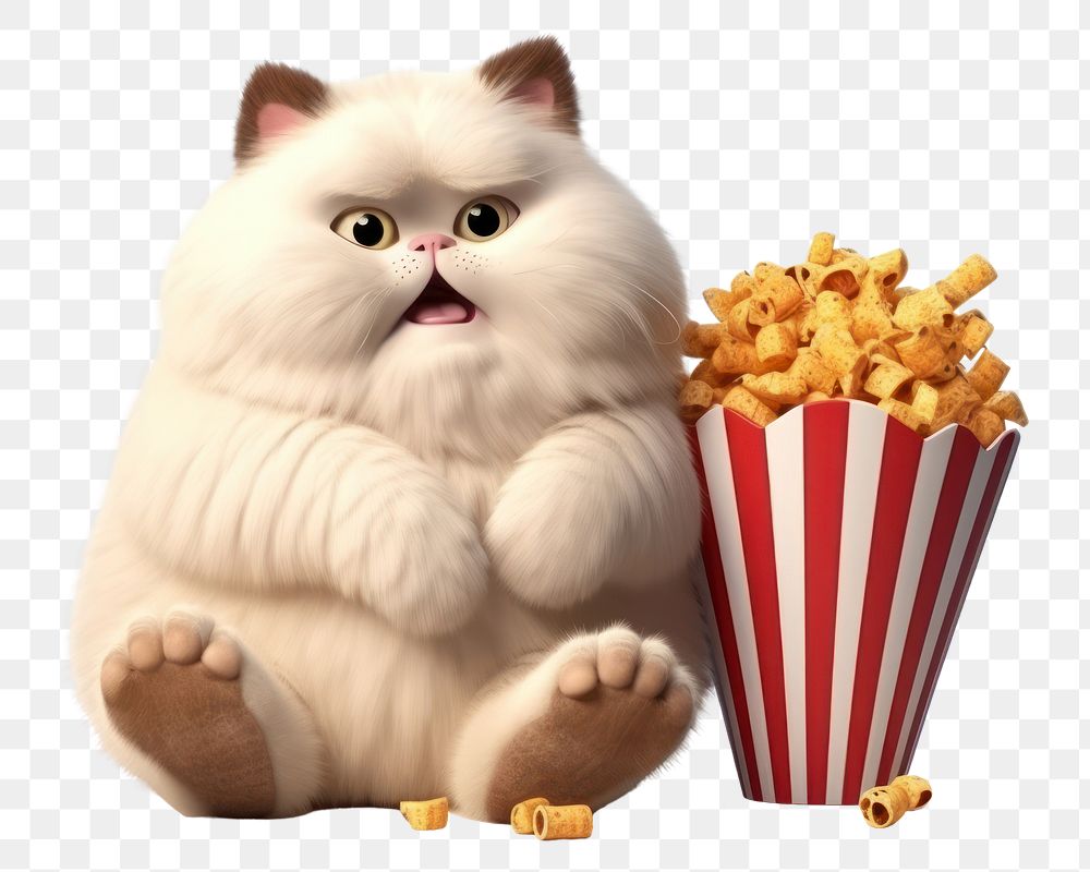 PNG Fat cat eat popcorn cartoon mammal animal. AI generated Image by rawpixel.