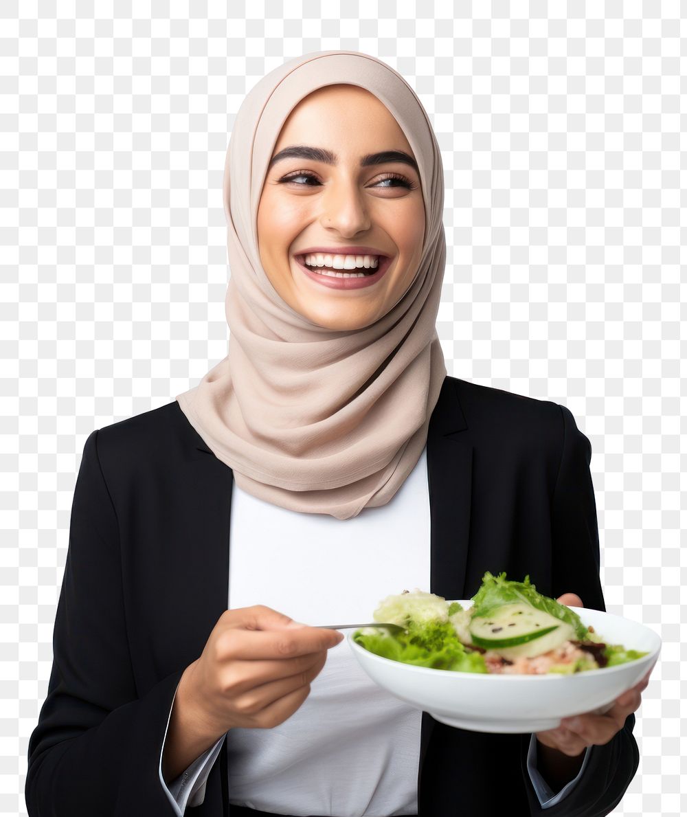 PNG  Salad eating scarf adult. AI generated Image by rawpixel.