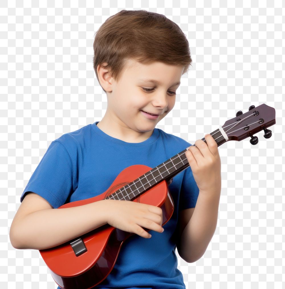 PNG Kid playing toy ukulele musician smiling guitar. AI generated Image by rawpixel.