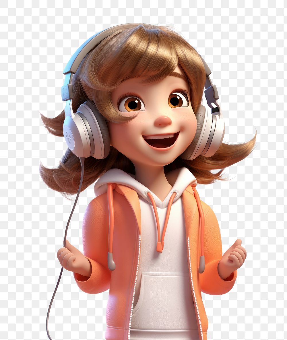 PNG Girl listening music cartoon white background electronics. AI generated Image by rawpixel.