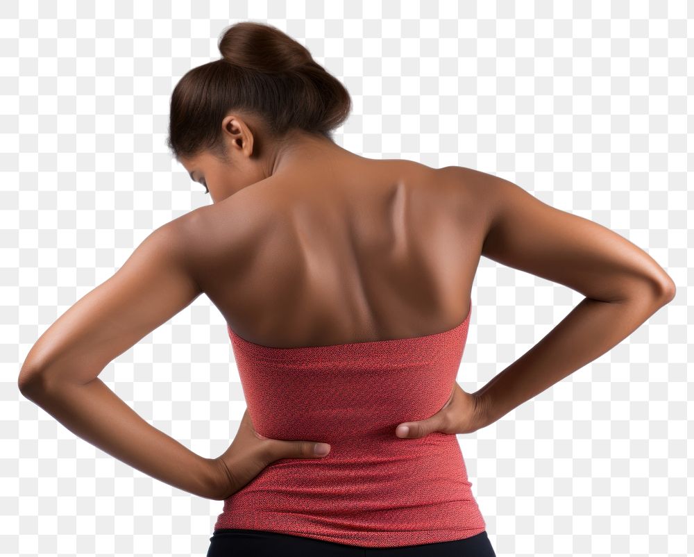 PNG Back pain adult woman white background. AI generated Image by rawpixel.