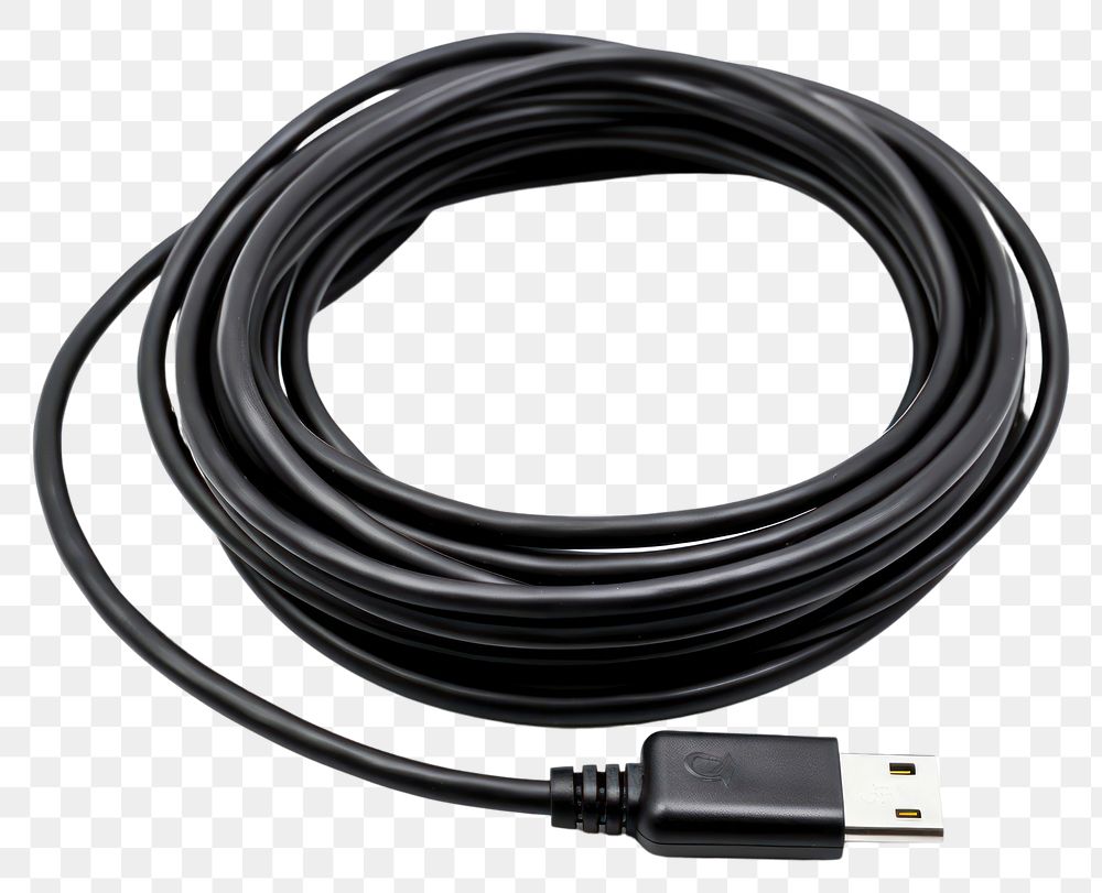 PNG Black usb cable white background electricity electronics. AI generated Image by rawpixel.