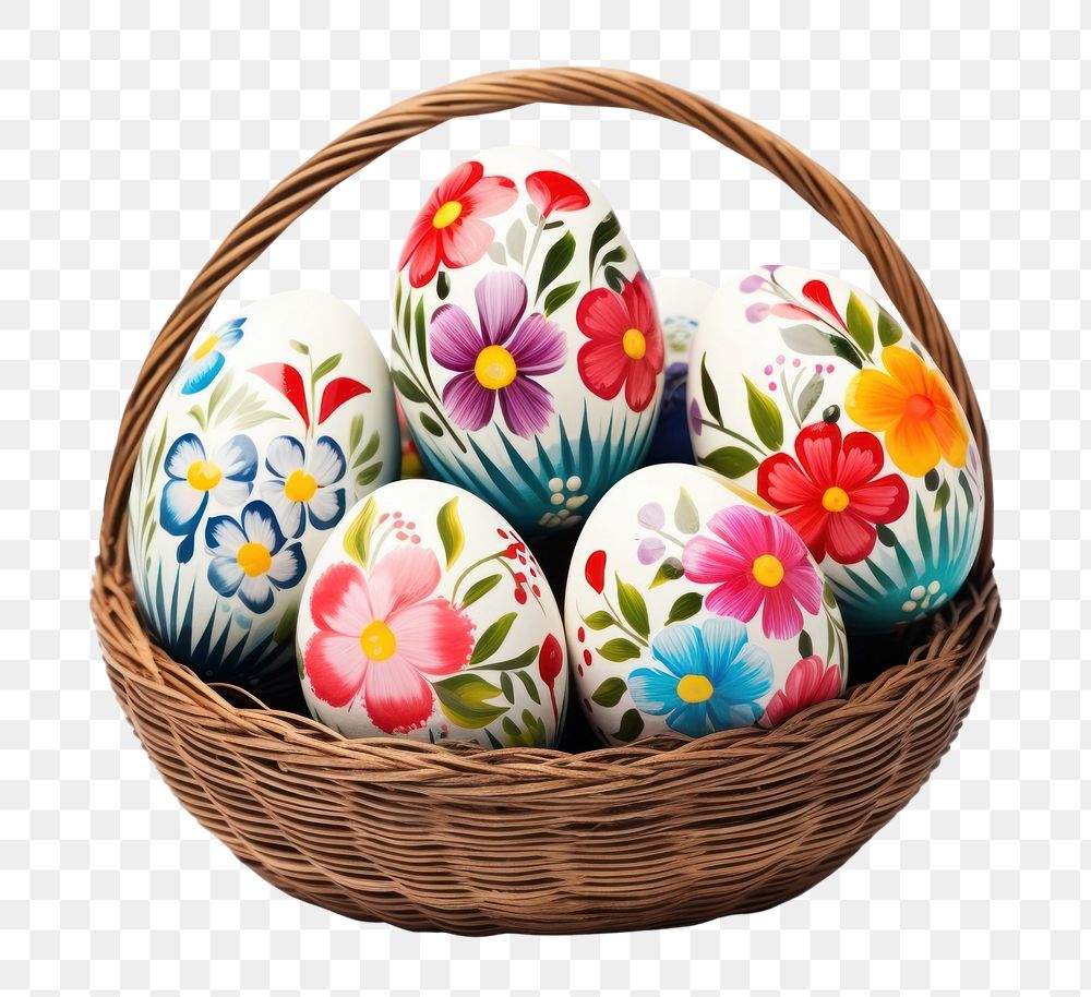 PNG Easter eggs painted basket easter flower. 
