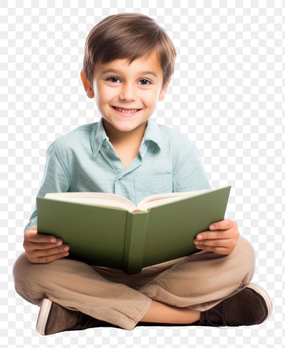 PNG Kid reading book sitting child white background