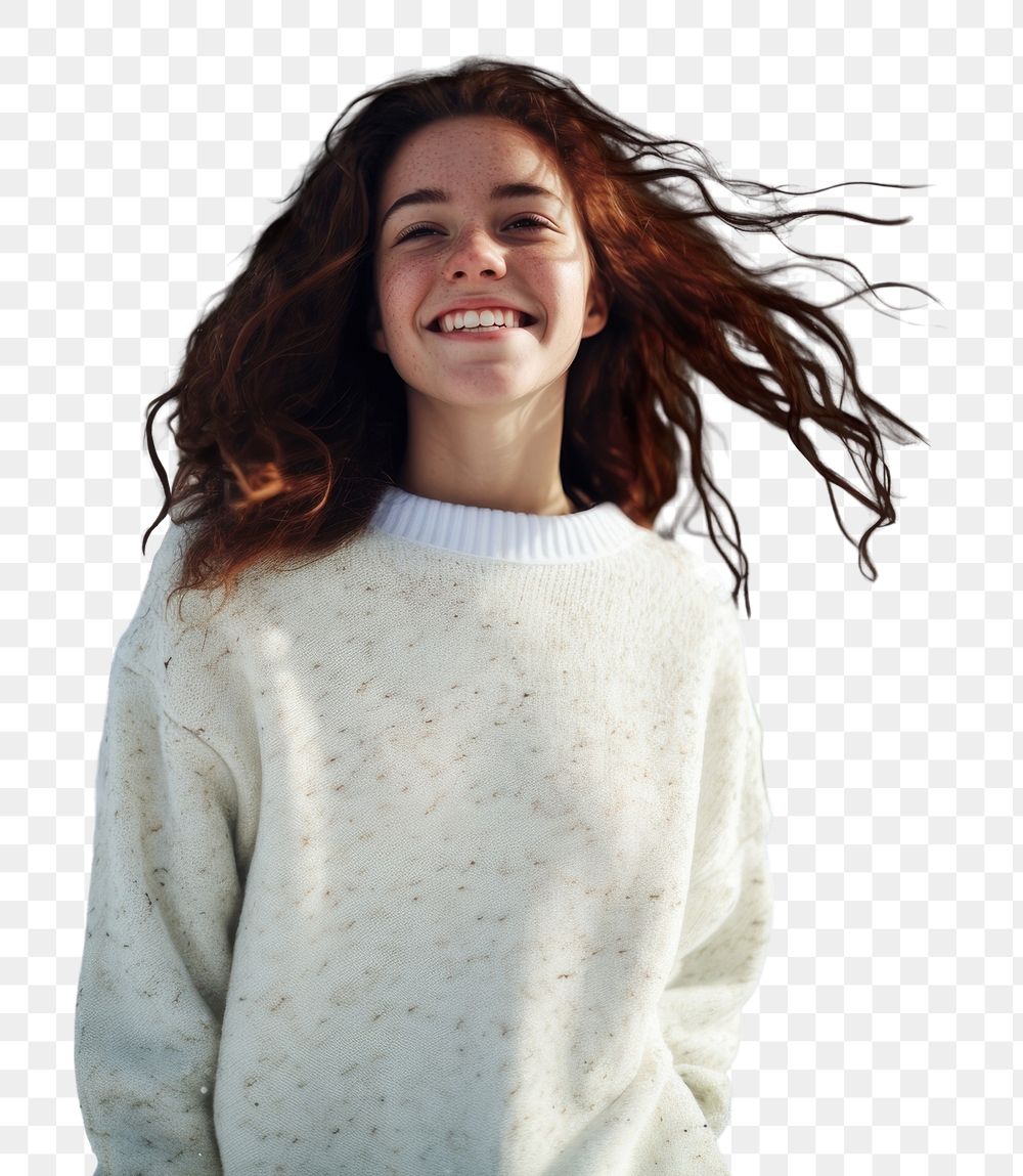 PNG Sweater laughing portrait outdoors. AI generated Image by rawpixel.