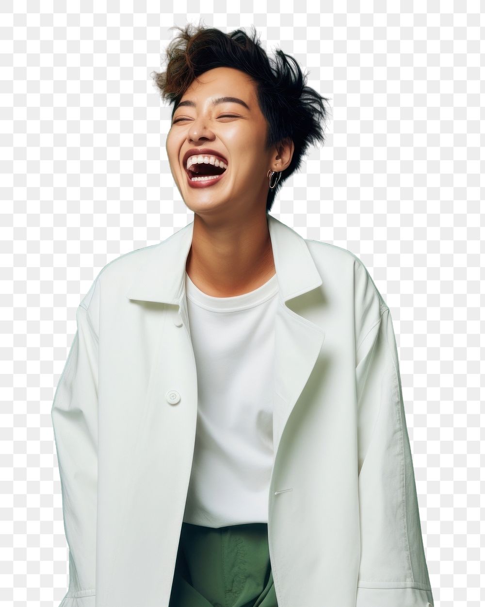 PNG Laughing looking green coat. AI generated Image by rawpixel.