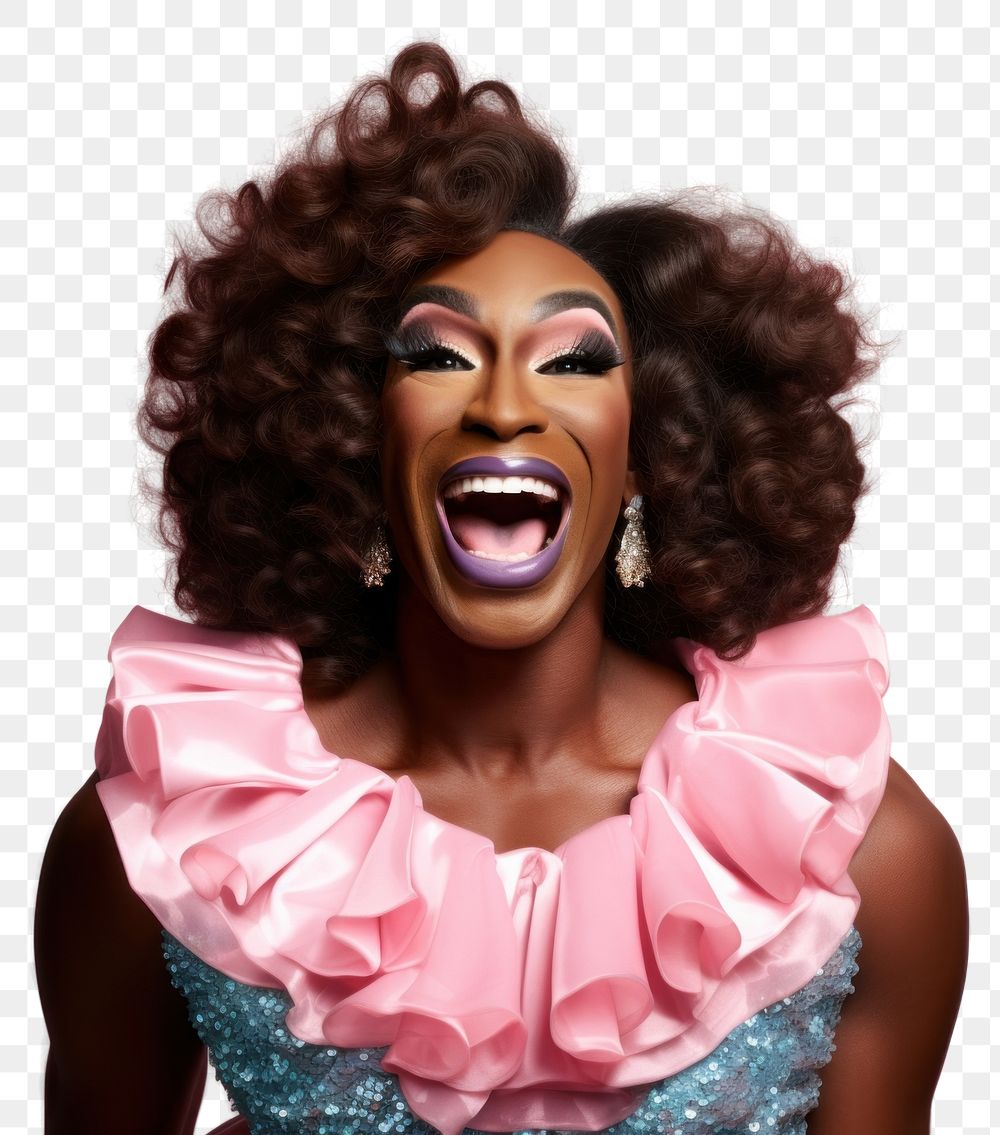 PNG Black drag queen laughing portrait adult. AI generated Image by rawpixel.