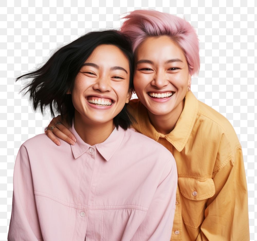 PNG Asian lesbian couple laughing smile adult. AI generated Image by rawpixel.