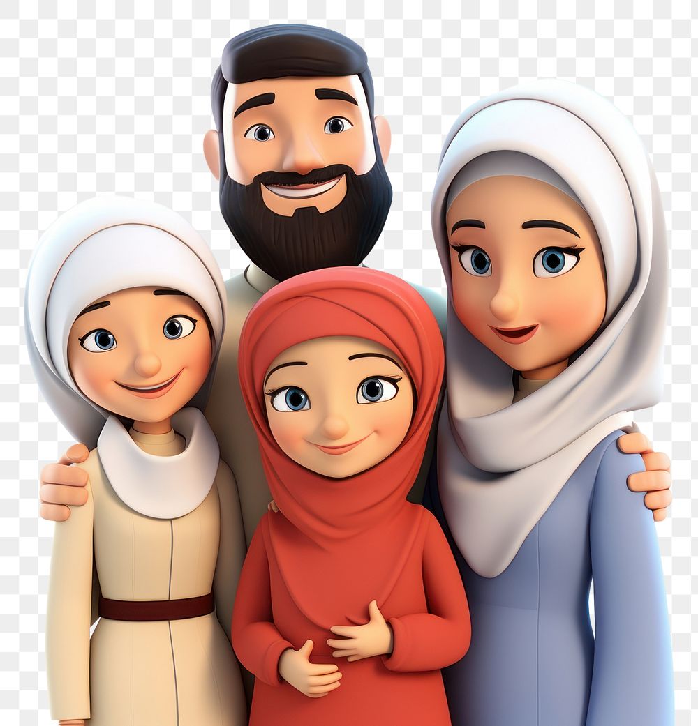 PNG Islamic family cartoon adult white background