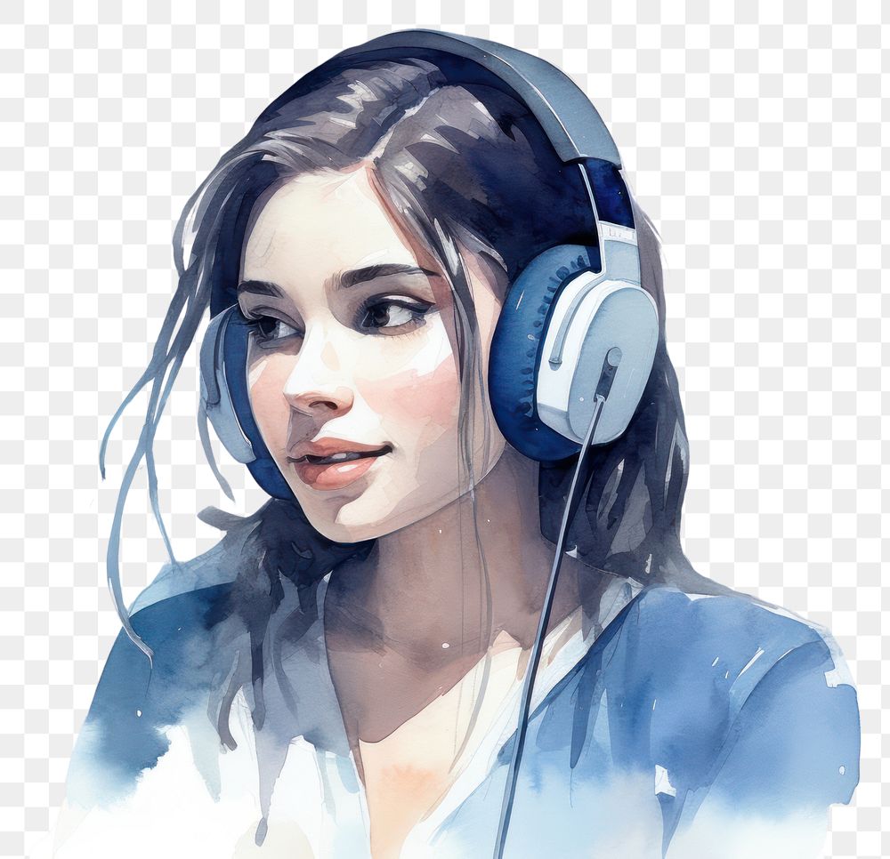 PNG Headset headphones portrait drawing. AI generated Image by rawpixel.