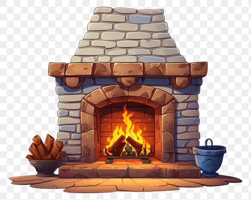 PNG Fireplace cartoon hearth white background. AI generated Image by rawpixel.