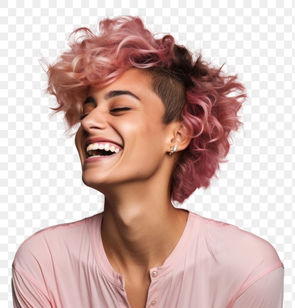 PNG Transgender woman laughing portrait adult. AI generated Image by rawpixel.