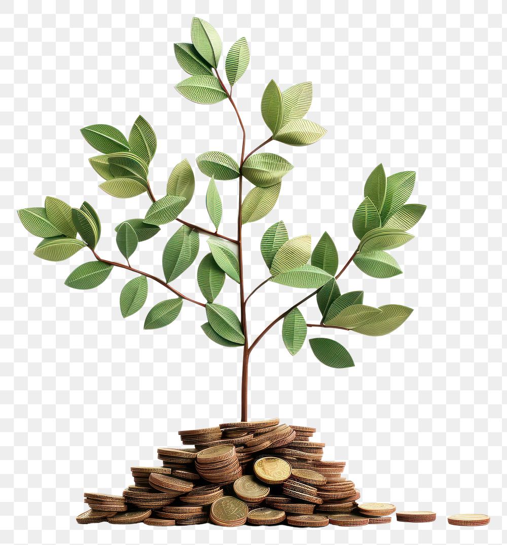 PNG Money growth plant leaf coin. 