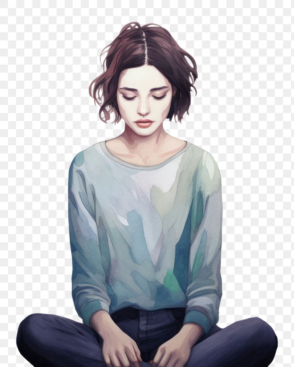 PNG Mental health painting portrait drawing. AI generated Image by rawpixel.