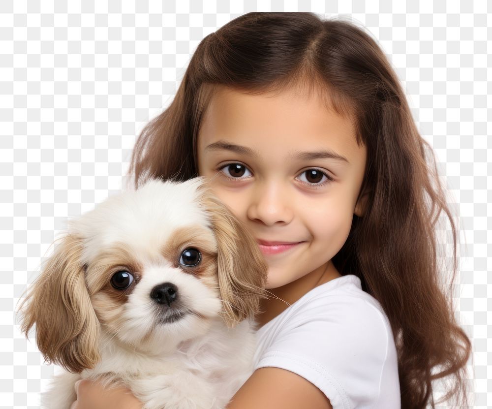 PNG Childen hugging puppy dog portrait mammal animal. 