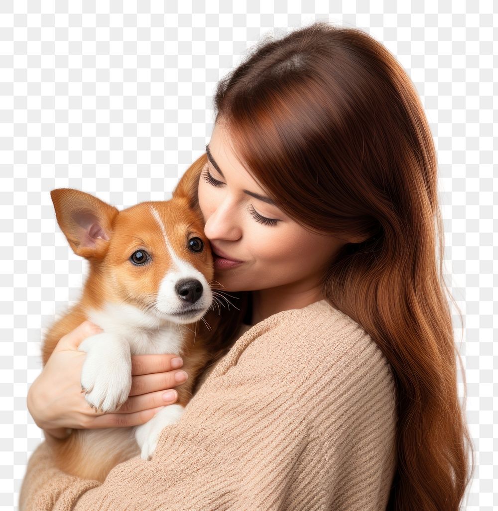 PNG Female hugging puppy basenji dog portrait kissing mammal. AI generated Image by rawpixel.