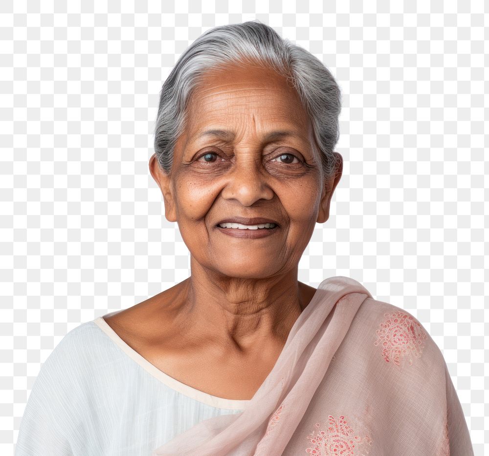 PNG Indian senior woman portrait smiling adult. AI generated Image by rawpixel.