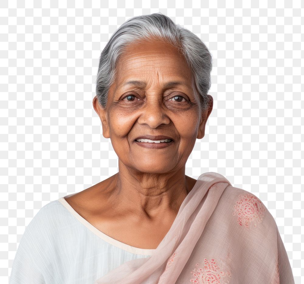 PNG Indian senior woman portrait smiling adult. 