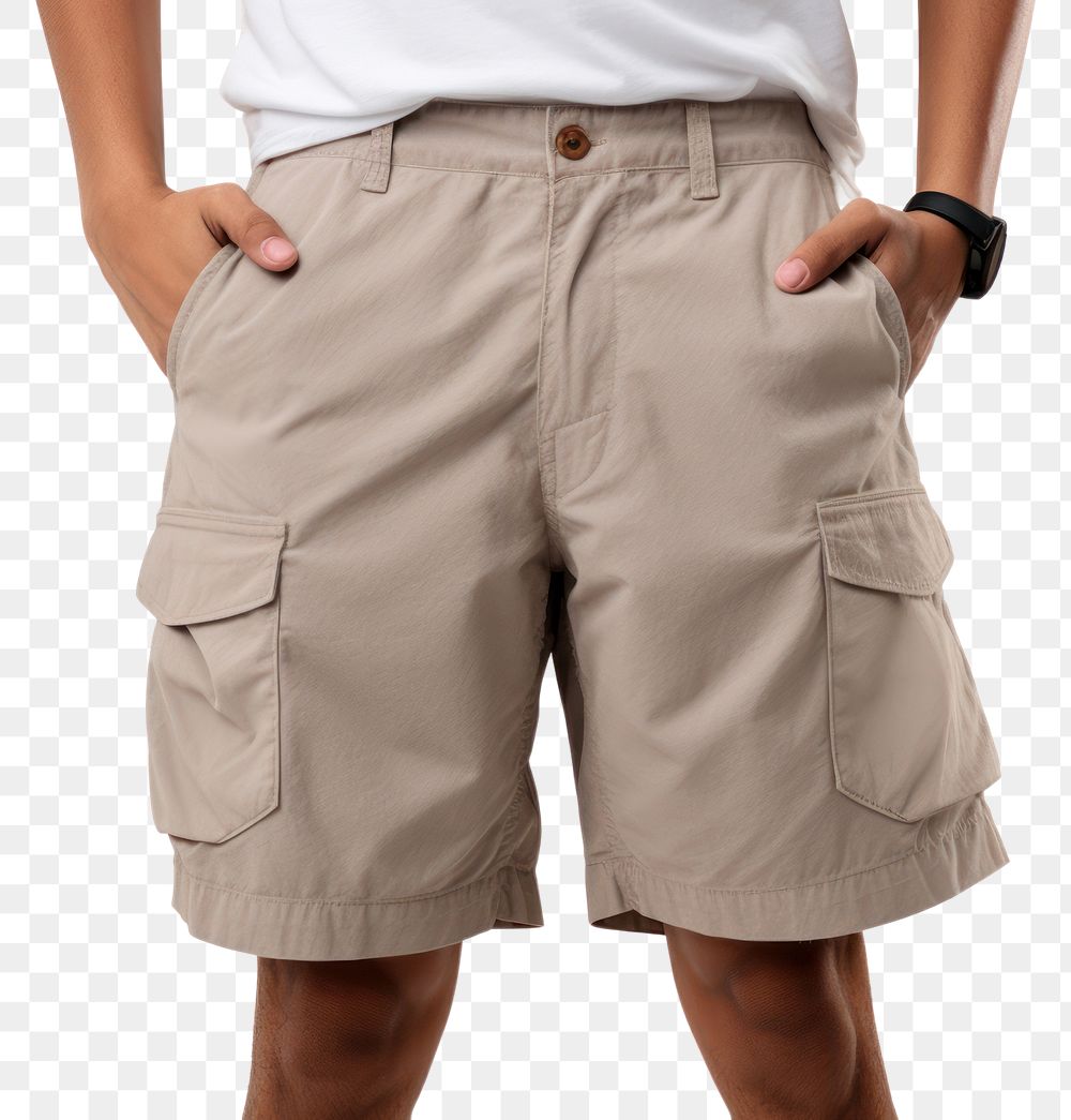 PNG Man Wearing Cargo Shorts shorts adult khaki. 