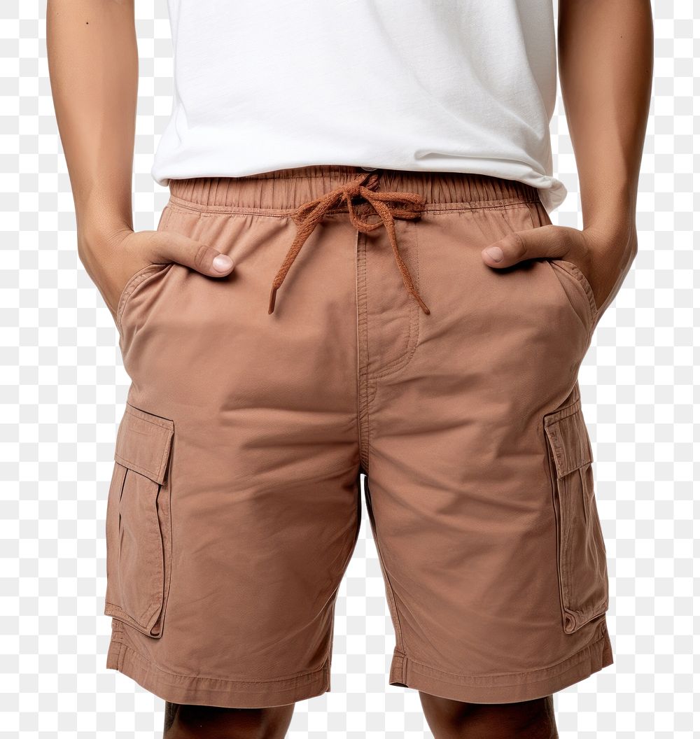 PNG  Man Wearing Cargo Shorts shorts khaki white background. AI generated Image by rawpixel.