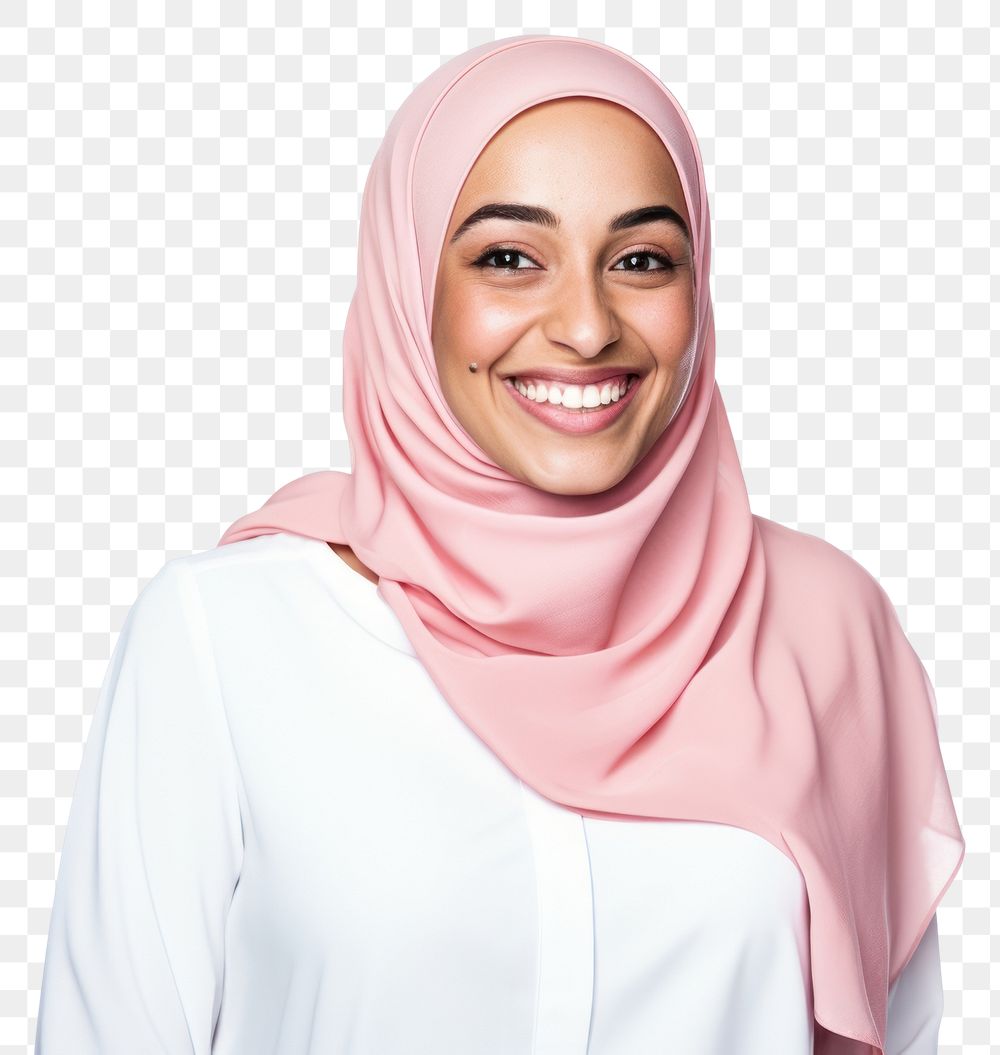 PNG Muslim mixed woman smiling hijab scarf. 