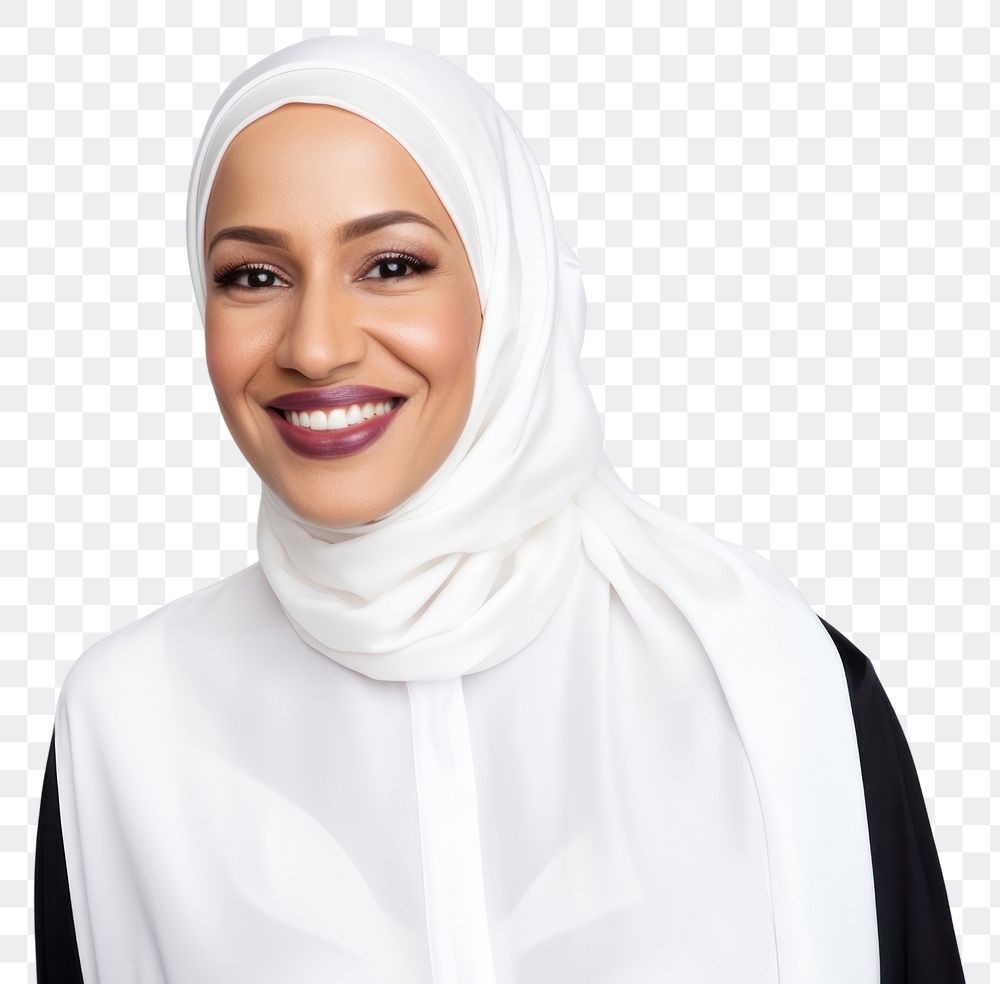 PNG Muslim mixed woman portrait smiling hijab. AI generated Image by rawpixel.