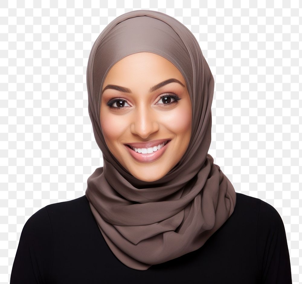 PNG Muslim mixed woman portrait smiling hijab. 