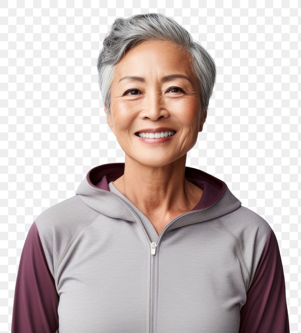 PNG Senior Thai woman portrait smiling sweater. 