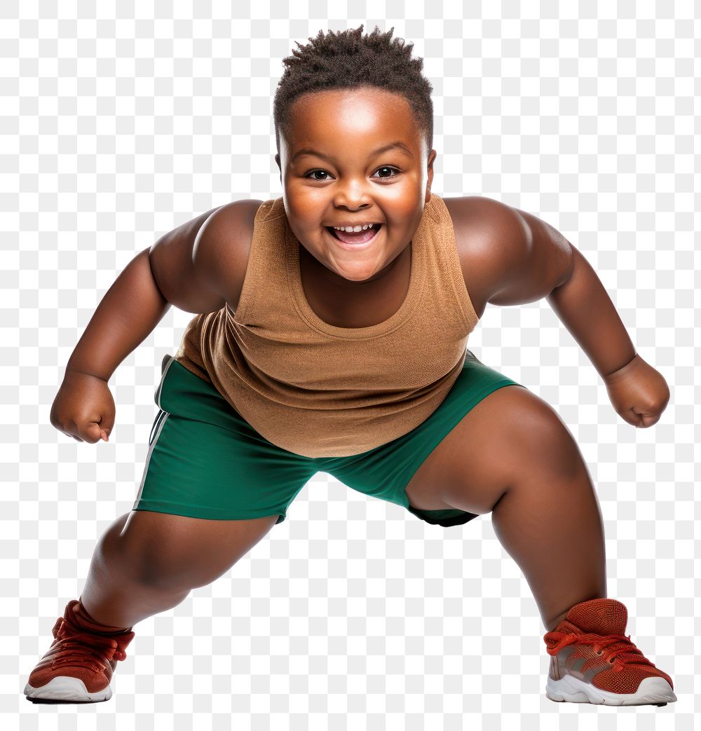 PNG African chubby kid sports white background exercising. AI generated Image by rawpixel.
