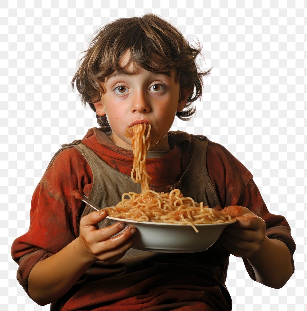 PNG Boy slurping pasta eating child food. AI generated Image by rawpixel.
