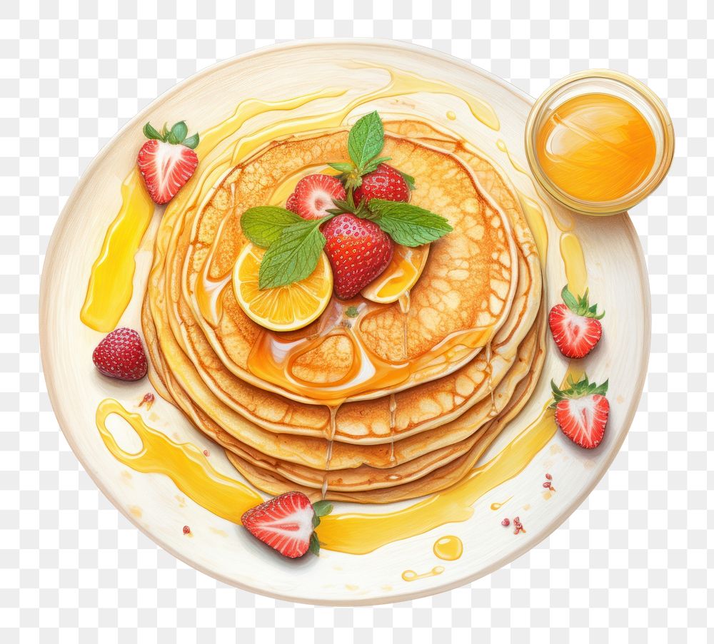 PNG Pancake fruit plate food. AI generated Image by rawpixel.