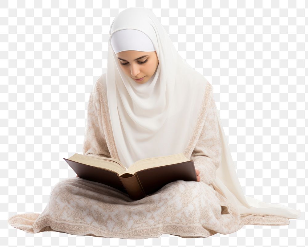 PNG Reading quran sitting adult white. 