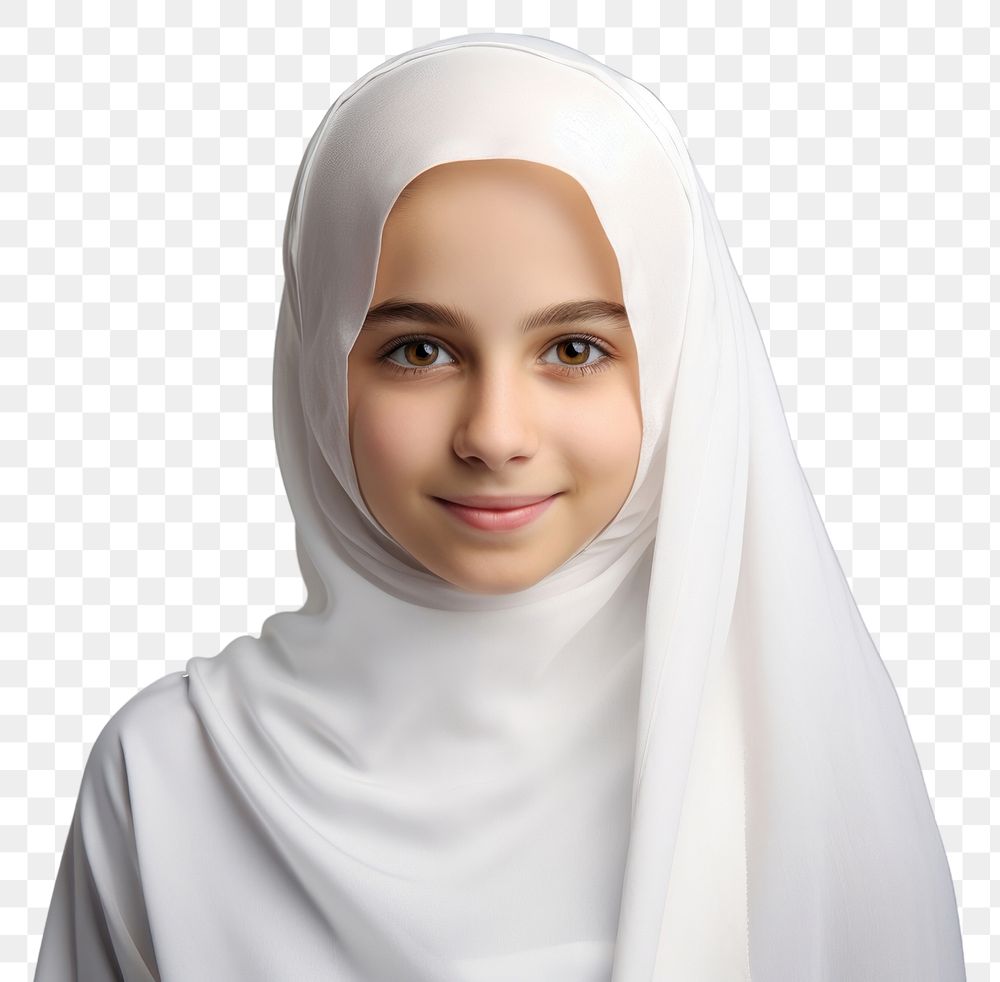 PNG Muslim young girl portrait white smile. AI generated Image by rawpixel.