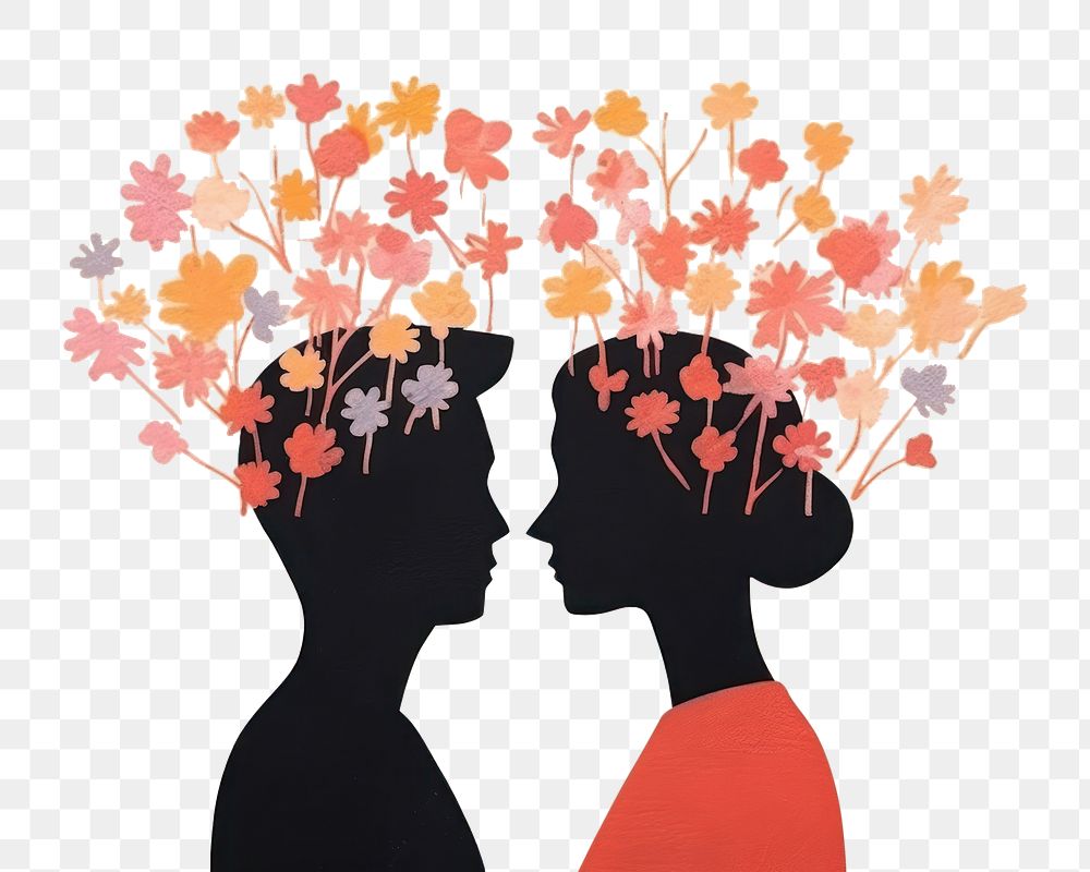PNG Cute couple silhouette art flower. AI generated Image by rawpixel.