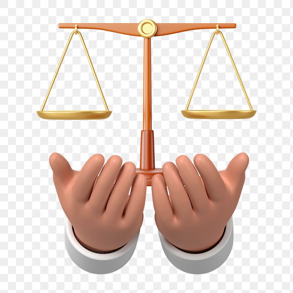 Hands png holding justice scale, 3D law remix, transparent background