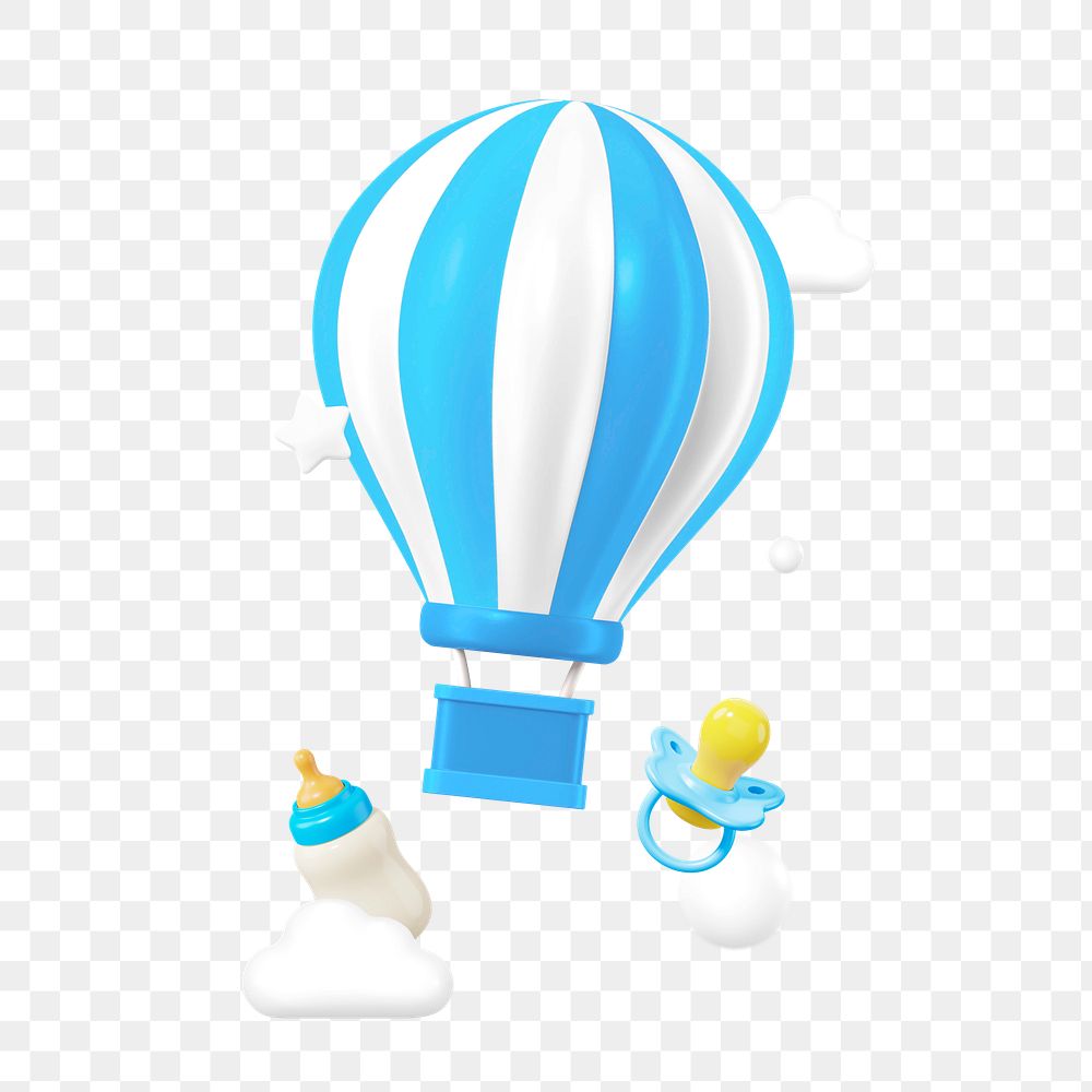 Blue png hot air balloon, baby's gender reveal 3D remix, transparent background