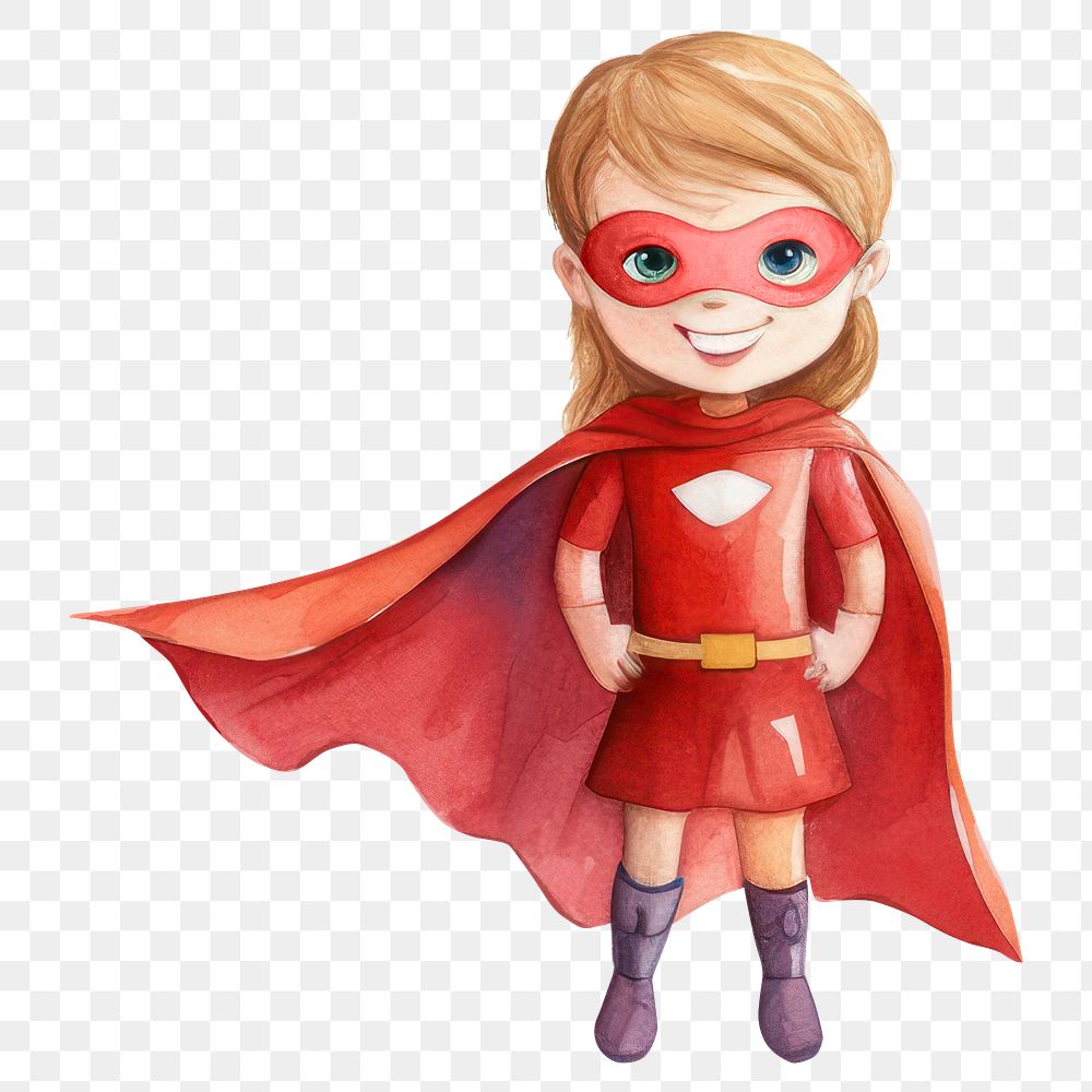 PNG Little superhero girl, watercolor illustration, transparent background