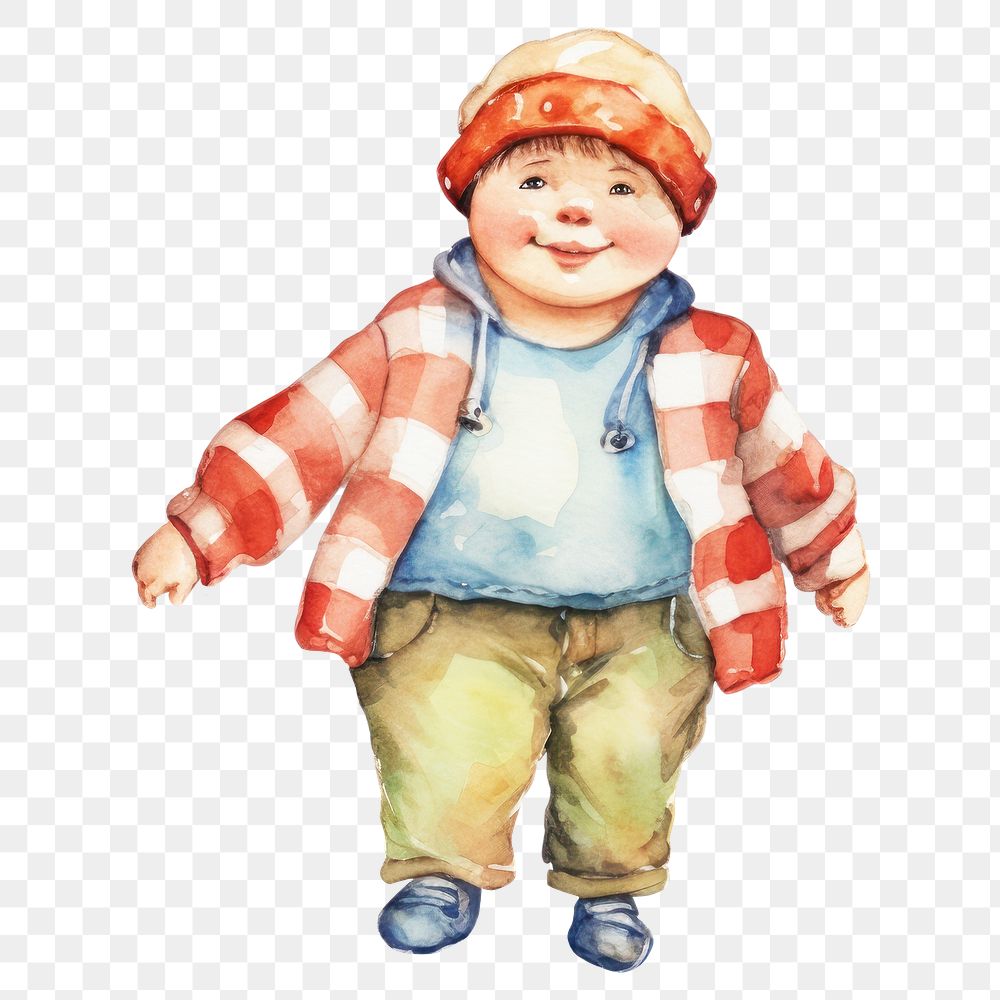 PNG Little chubby boy, watercolor illustration, transparent background