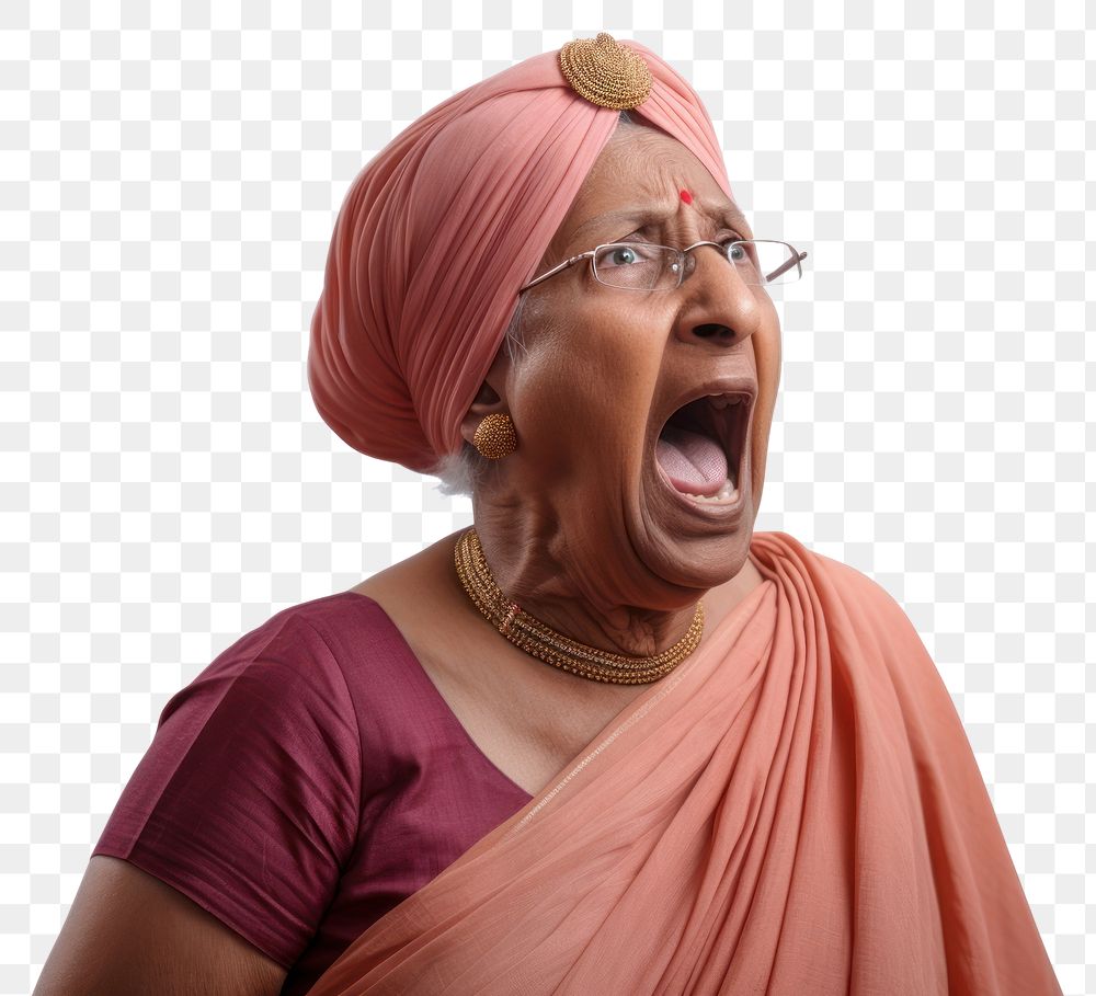 PNG Indian woman shouting adult white background. AI generated Image by rawpixel.