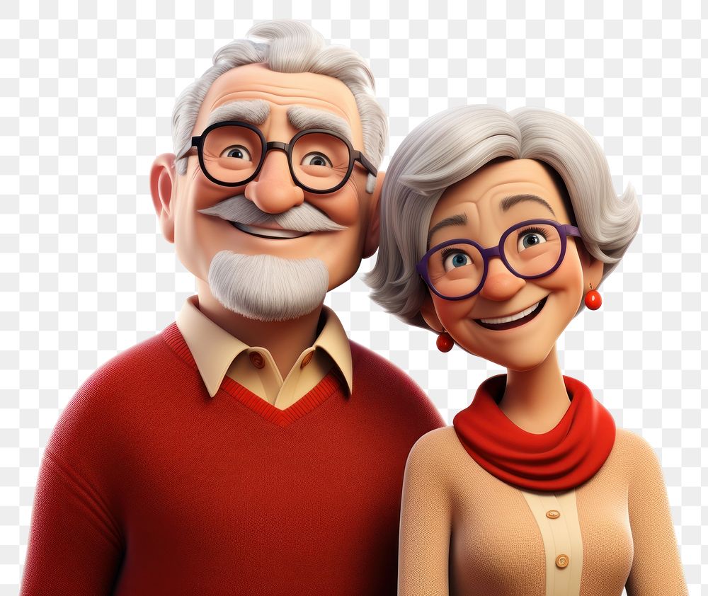PNG Senior couple portrait glasses cartoon. AI generated Image by rawpixel.