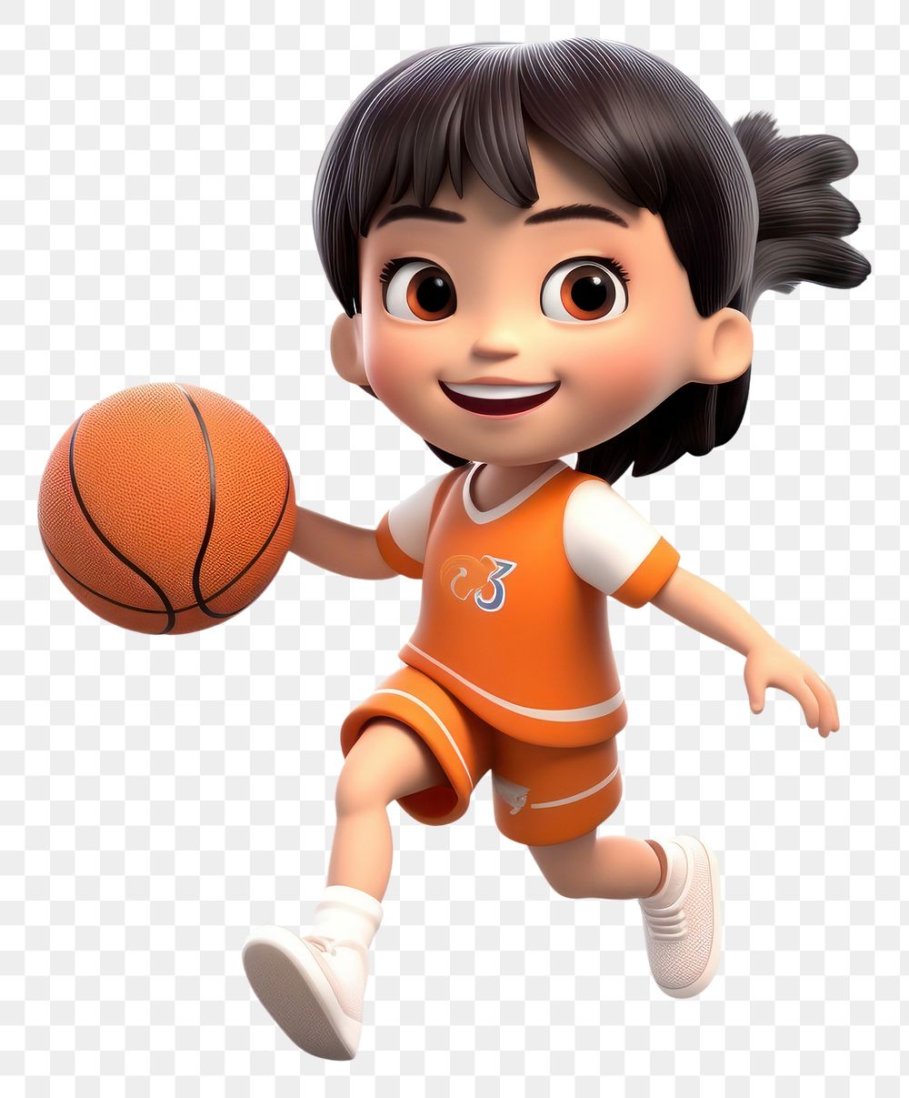 PNG Little asian girl basketball player holding game ball smiling cartoon sports. AI generated Image by rawpixel.