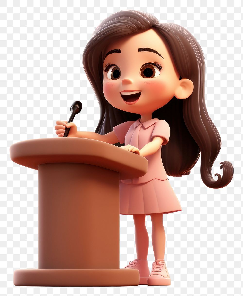 PNG Little girl speech behind podium cartoon smiling technology. 