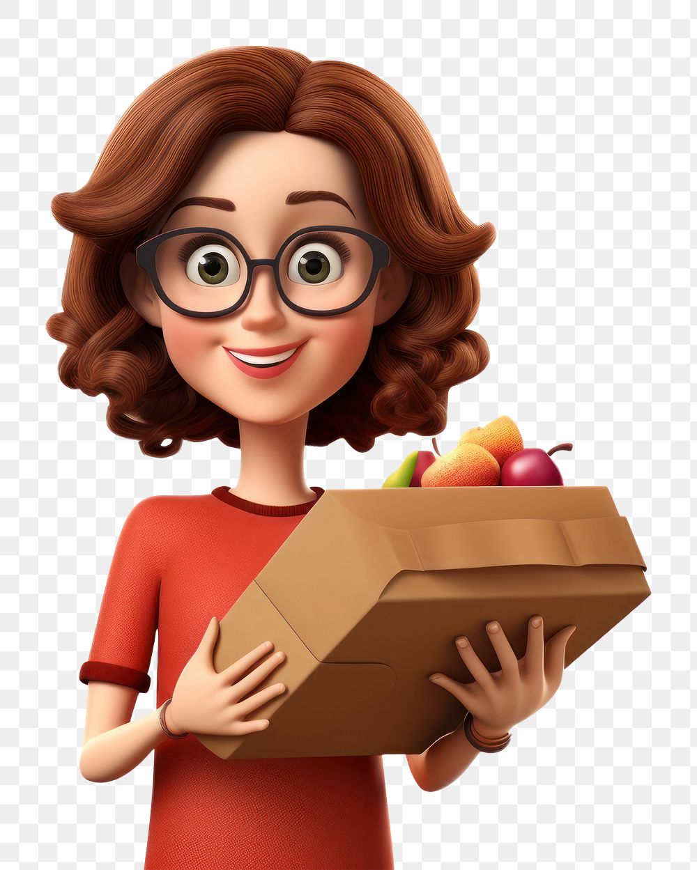 PNG American woman holding food box cardboard cartoon adult. AI generated Image by rawpixel.